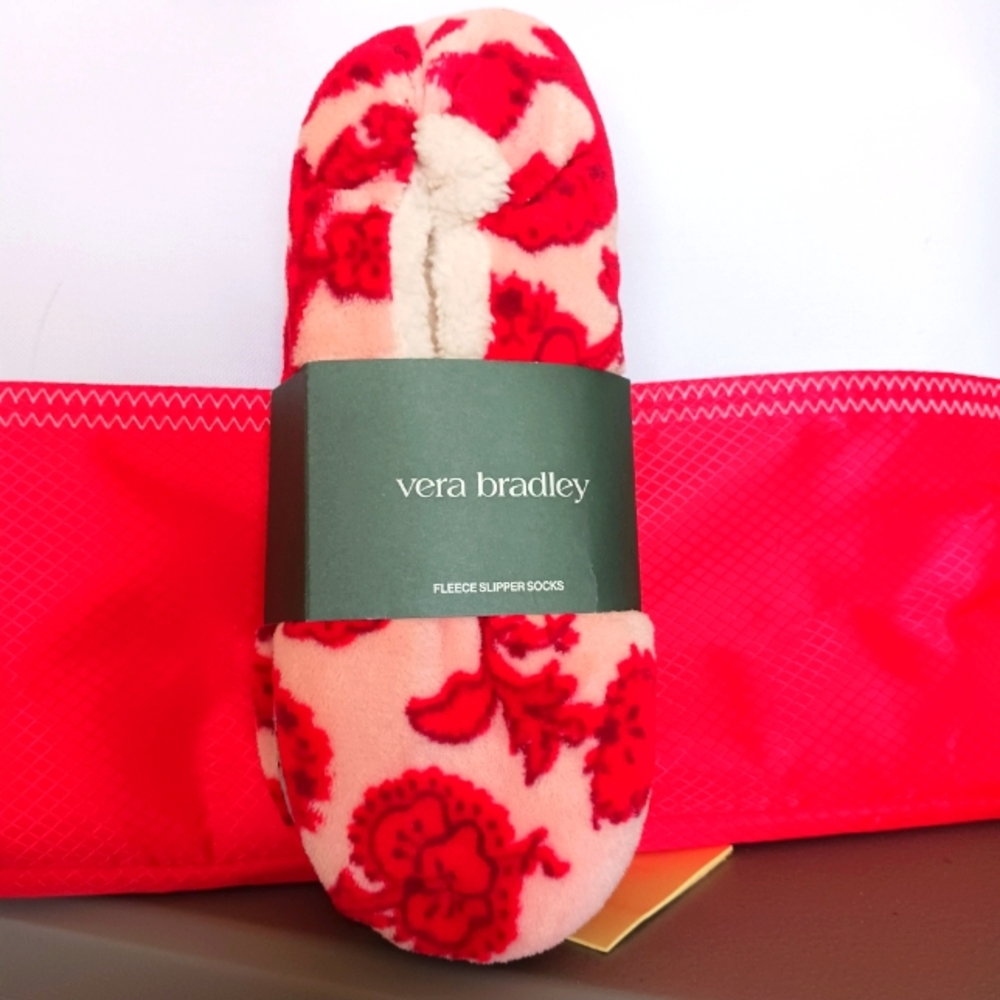Vera Bradley Floral Red and Cream Slipper Socks